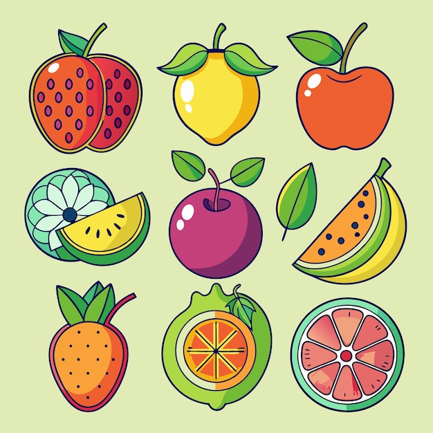 Un conjunto de iconos de la línea de frutas