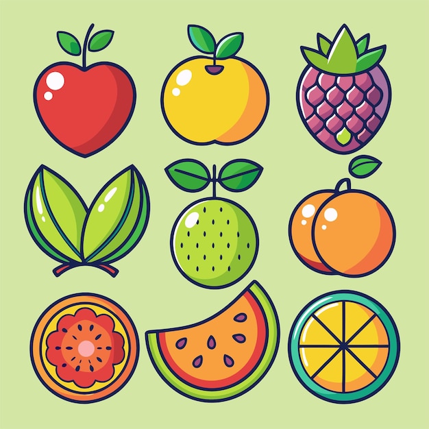 Un conjunto de iconos de la línea de frutas