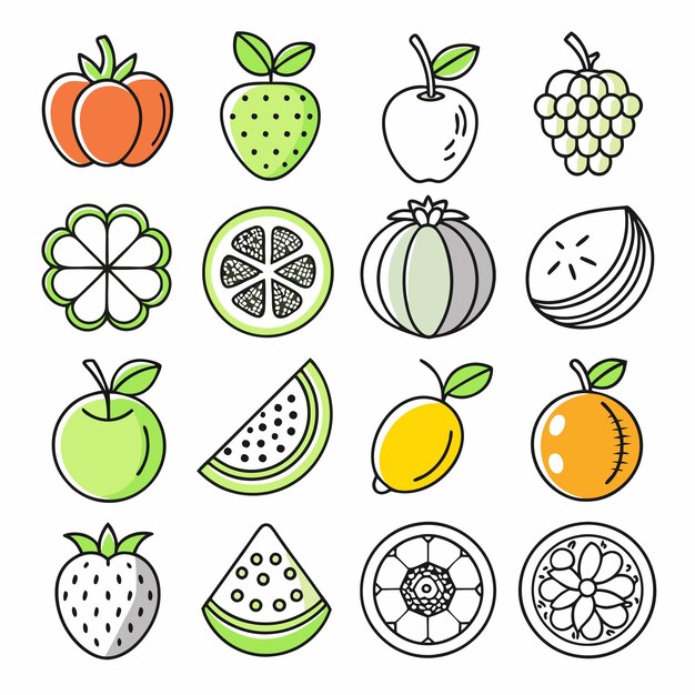 Un conjunto de iconos de la línea de frutas