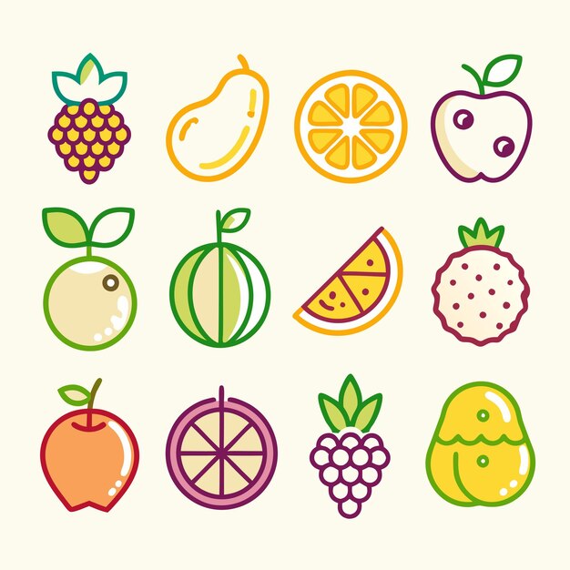 Un conjunto de iconos de la línea de frutas