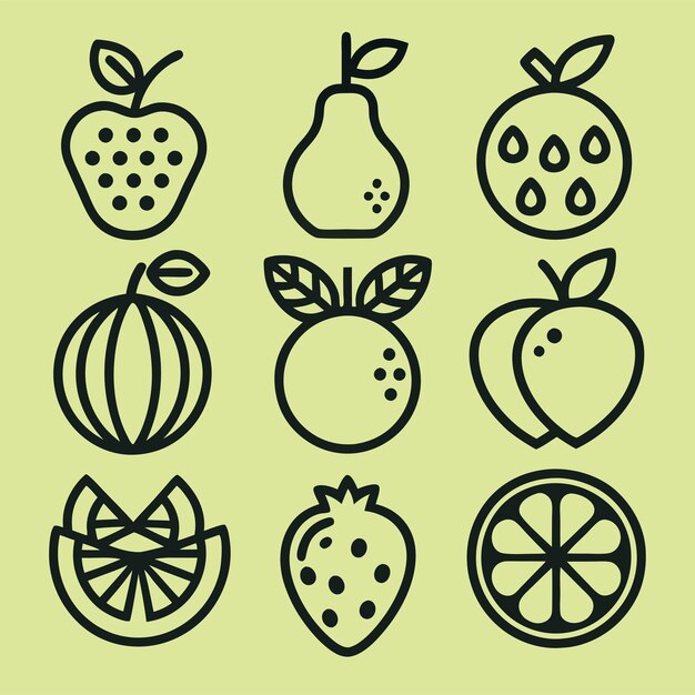 Un conjunto de iconos de la línea de frutas