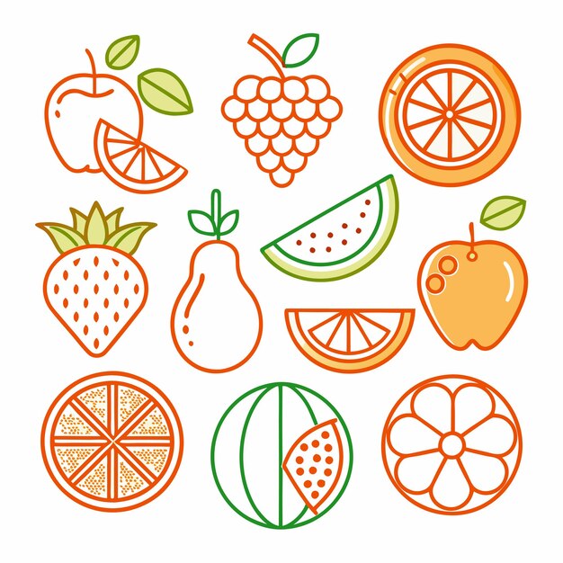 Un conjunto de iconos de la línea de frutas