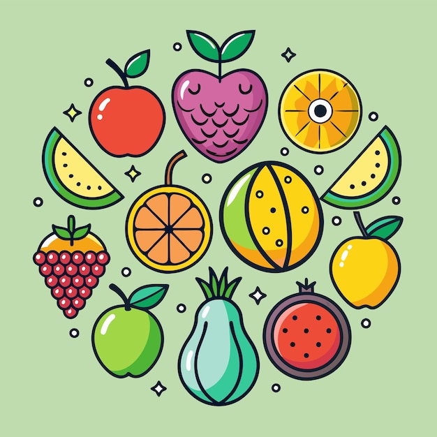 Un conjunto de iconos de la línea de frutas