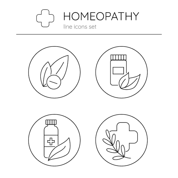 Conjunto de iconos de línea homeopatía