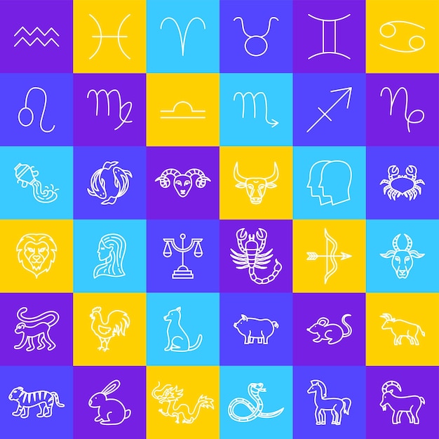 Conjunto de iconos de línea de horóscopo del zodiaco