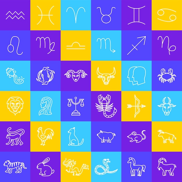 Vector conjunto de iconos de línea de horóscopo del zodiaco