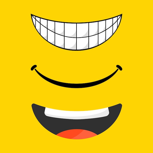 Vector conjunto de iconos de línea de ilustración de emoticonos o emoji iconos de sonrisa arte de línea ilustración vectorial aislada sobre fondo amarillo concepto para la tarjeta o pancarta sonriente del día mundial de la sonrisa