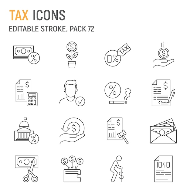 Conjunto de iconos de la línea de impuestos