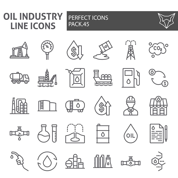 Conjunto de iconos de línea de industria petrolera