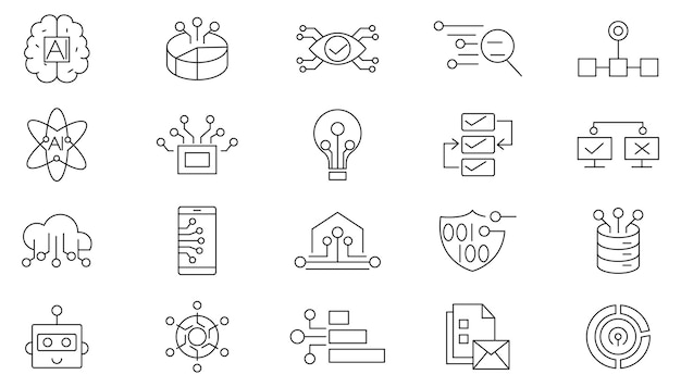 Conjunto de iconos de línea de inteligencia artificial conjunto de icones de línea de tecnología de IA digital paquete de iconas de línea delgada de UI