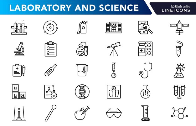 Conjunto de iconos de línea de laboratorio y ciencia UI thin outline icon pack