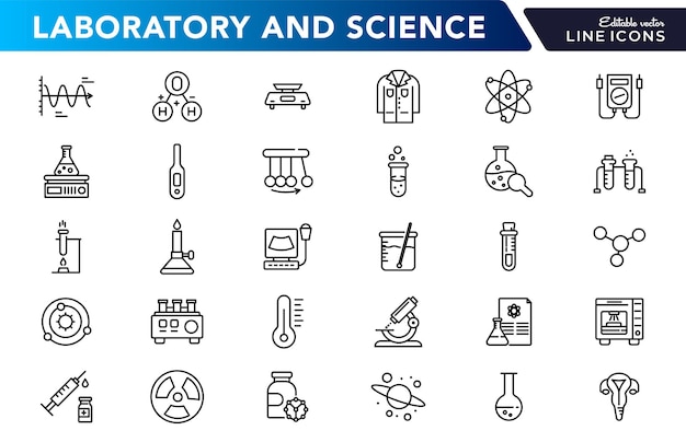 Conjunto de iconos de línea de laboratorio y ciencia UI thin outline icon pack