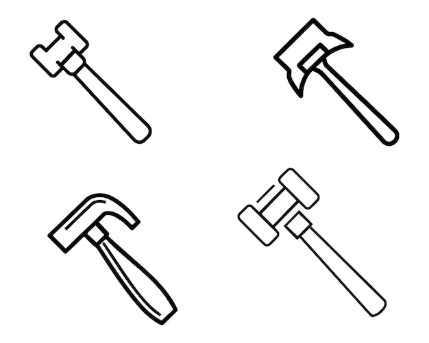 Conjunto de iconos de línea de martillo dibujados a mano Ilustración vectorial sobre fondo blanco