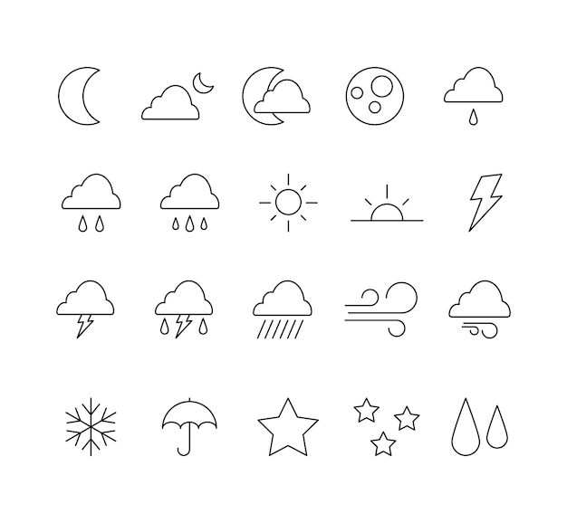 Conjunto de iconos de línea meteorológica de vector