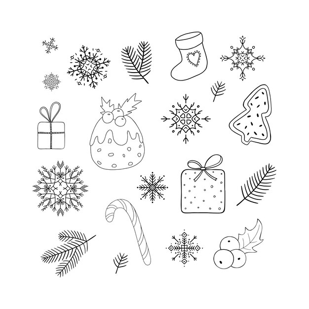 Conjunto de iconos de línea de Navidad.