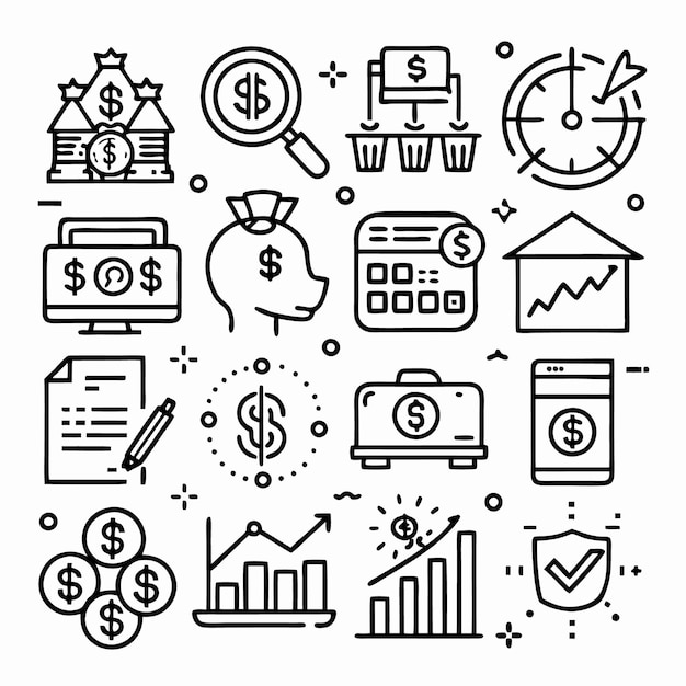 Conjunto de iconos de línea de negocios y finanzas