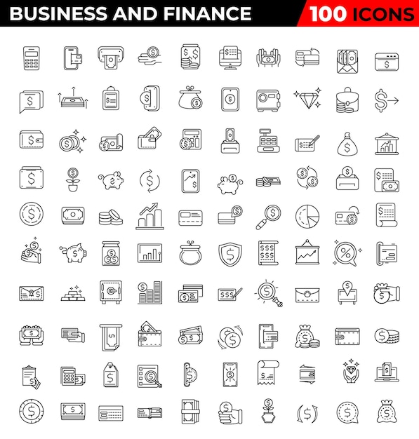 Conjunto de iconos de línea de negocios y finanzas