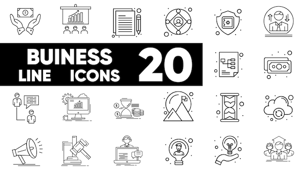 conjunto de iconos de línea de negocios vectorial e ilustrador