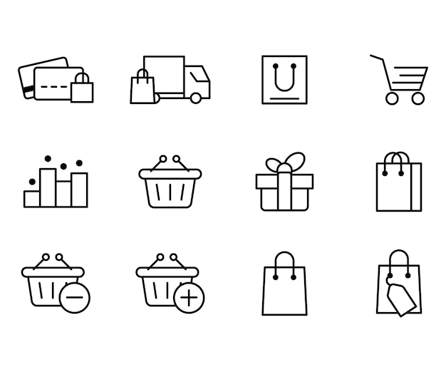 Conjunto de iconos de línea negra vectorial comercio empresarial símbolo de esquema pago