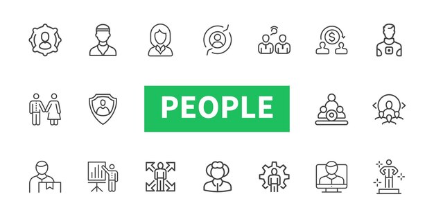 Conjunto de iconos de línea de personas Concepto de negocio de personas de equipo de trabajo en equipo