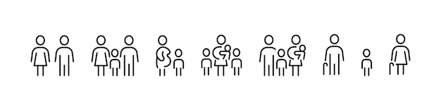 Conjunto de iconos de línea de personas Conjunto sencillo de iconos relacionados con la familia Vector de iconas de línea Colección de iconos familiares Vector