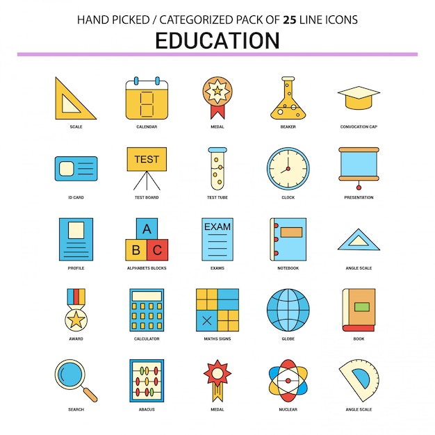 Conjunto de iconos de línea plana de educación