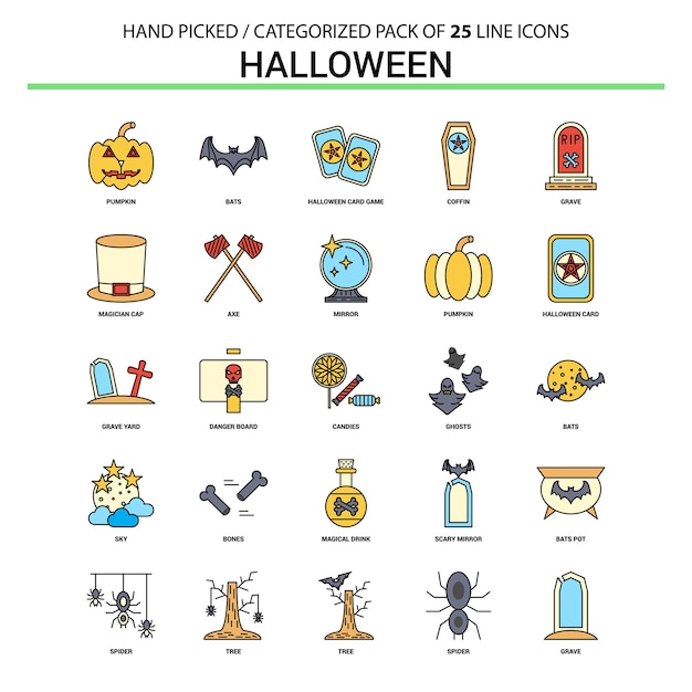 Conjunto de iconos de línea plana de halloween