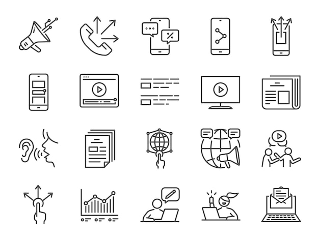 Conjunto de iconos de la línea de publicidad.