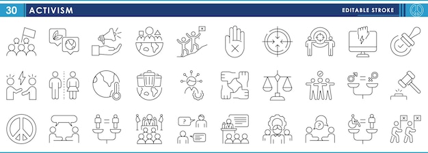 Un conjunto de iconos de línea relacionados con Activism Vector trazo editable