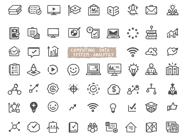Conjunto de iconos de línea relacionados con la computación en la nube Servicios en la nube Servidor Seguridad cibernética Transformación digital Ilustración vectorial