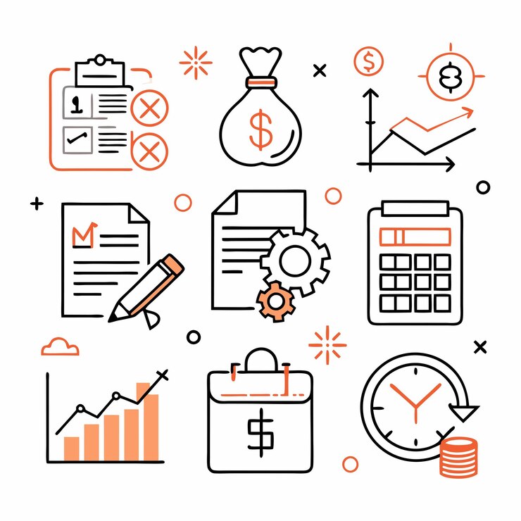 Vector conjunto de iconos de línea relacionados con la contabilidad colección de iconos del esquema símbolos comerciales ilustración vectorial