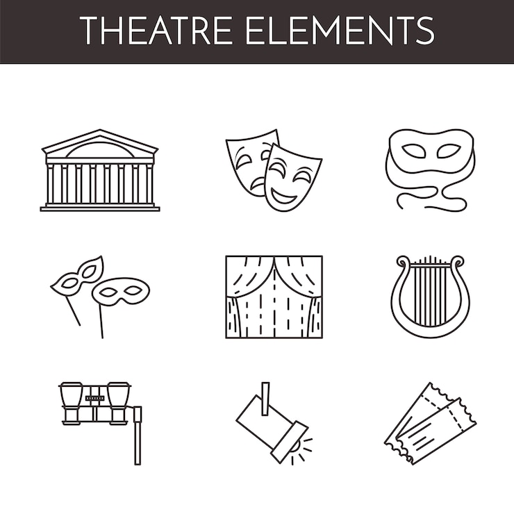 Vector conjunto de iconos de línea relacionados con el teatro
