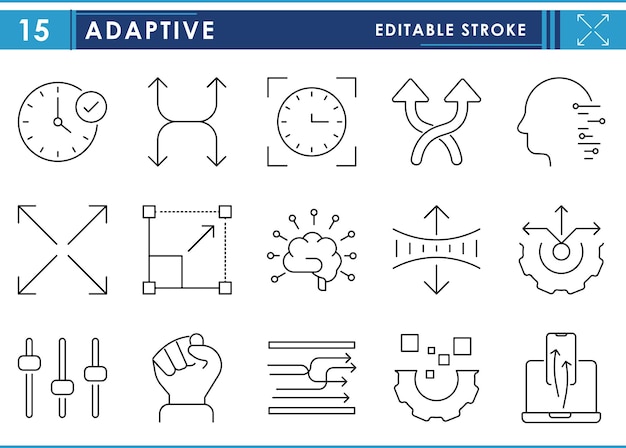 Un conjunto de iconos de línea relacionados con el trazo editable de Adaptive Vector