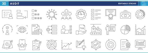 Un conjunto de iconos de línea relacionados con el trazo editable de Audit Vector