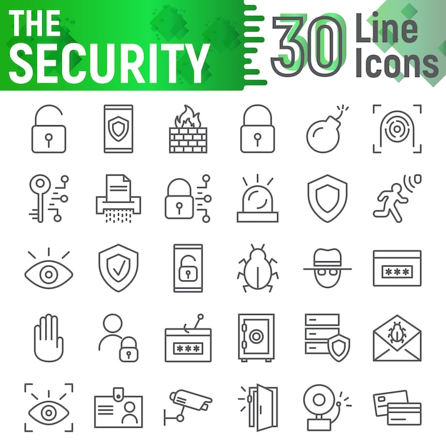 Conjunto de iconos de línea de seguridad, colección de símbolos de protección