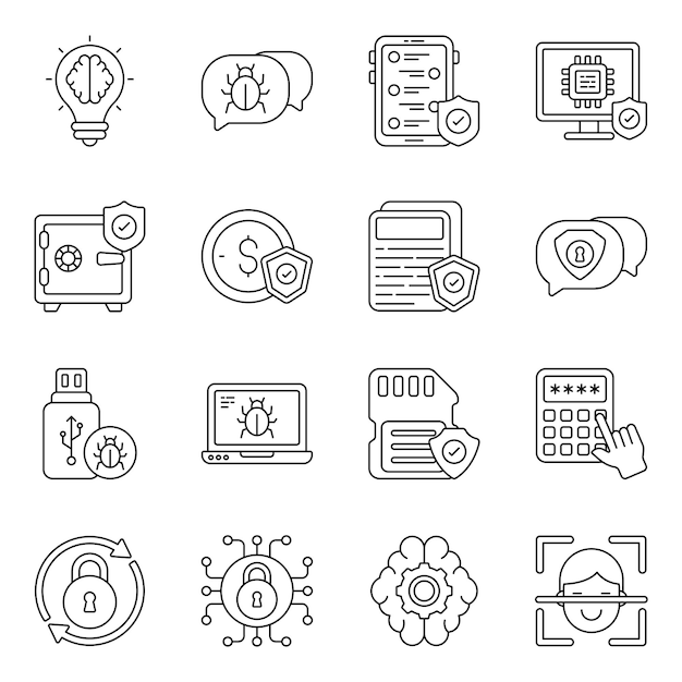 Conjunto de iconos de línea de seguridad y seguridad