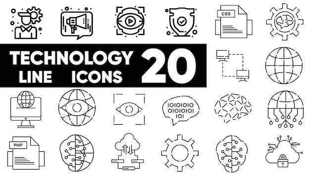 Conjunto de iconos de línea de tecnología vectorial e ilustrador