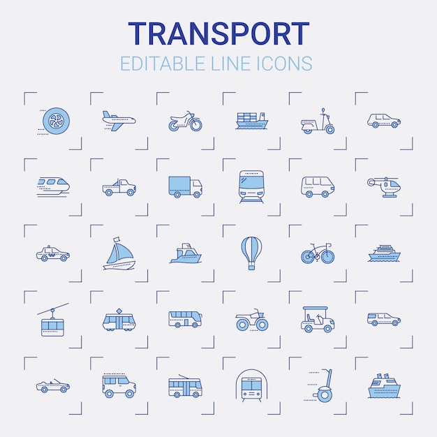 Conjunto de iconos de línea de transporte