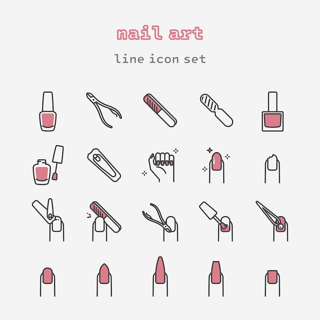conjunto de iconos de línea de uñas