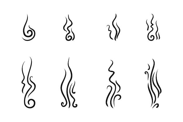 Conjunto de iconos de línea de vapor de humo o aroma Ilustración vectorial