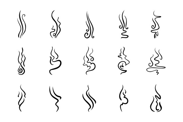 Conjunto de iconos de línea de vapor de humo o aroma Ilustración vectorial