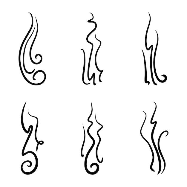 Conjunto de iconos de la línea de vapor de humo o olor. Ilustración vectorial