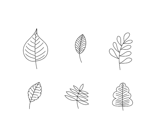 Conjunto de iconos de línea de Vector de contorno de hoja de primavera. Doodle Spring Concept Ilustración de estilo minimalista para diseño de libros para niños o web