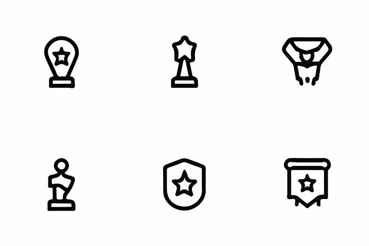 Vector el conjunto de iconos de la línea de vectores de premios contiene iconos como el trofeo del premio de la medalla