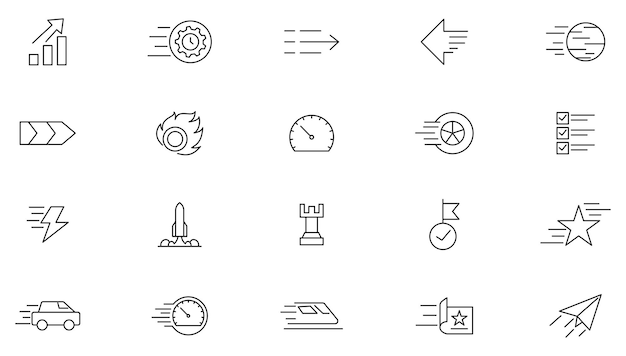 Conjunto de iconos de línea de velocidad que contiene concepto de movimiento lento rápido paquete de iconos rápidos