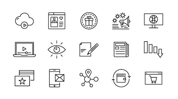 Conjunto de iconos de línea de ventas y marketing SEO promoción de ventas UI paquete de iconos delgados
