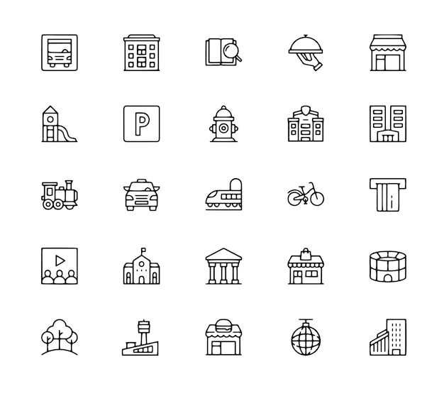 Conjunto de iconos de la línea de vida de la ciudad