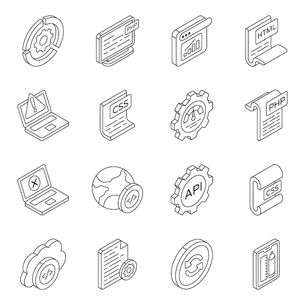 Conjunto de iconos lineales de desarrollo de diseño