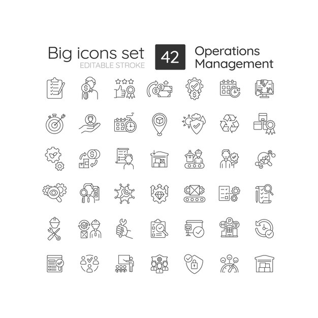 Conjunto de iconos lineales de gestión de operaciones