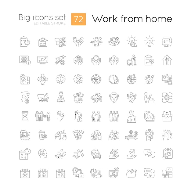 Conjunto de iconos lineales de lugar de trabajo remoto